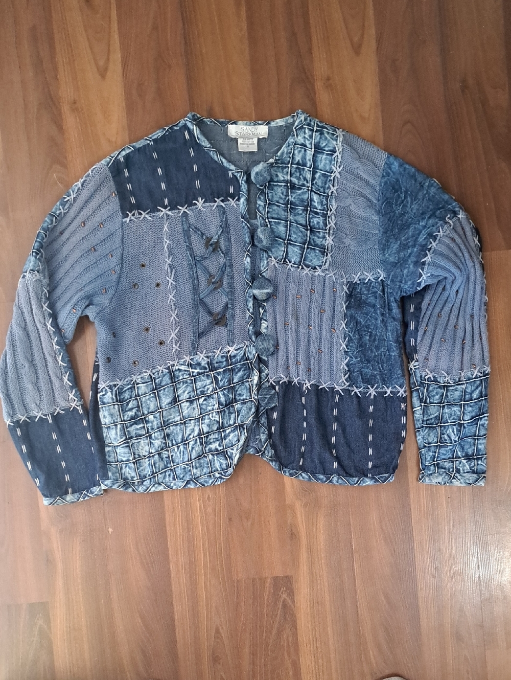 Sandy Starkman Denim And Knit Unique Cardigan